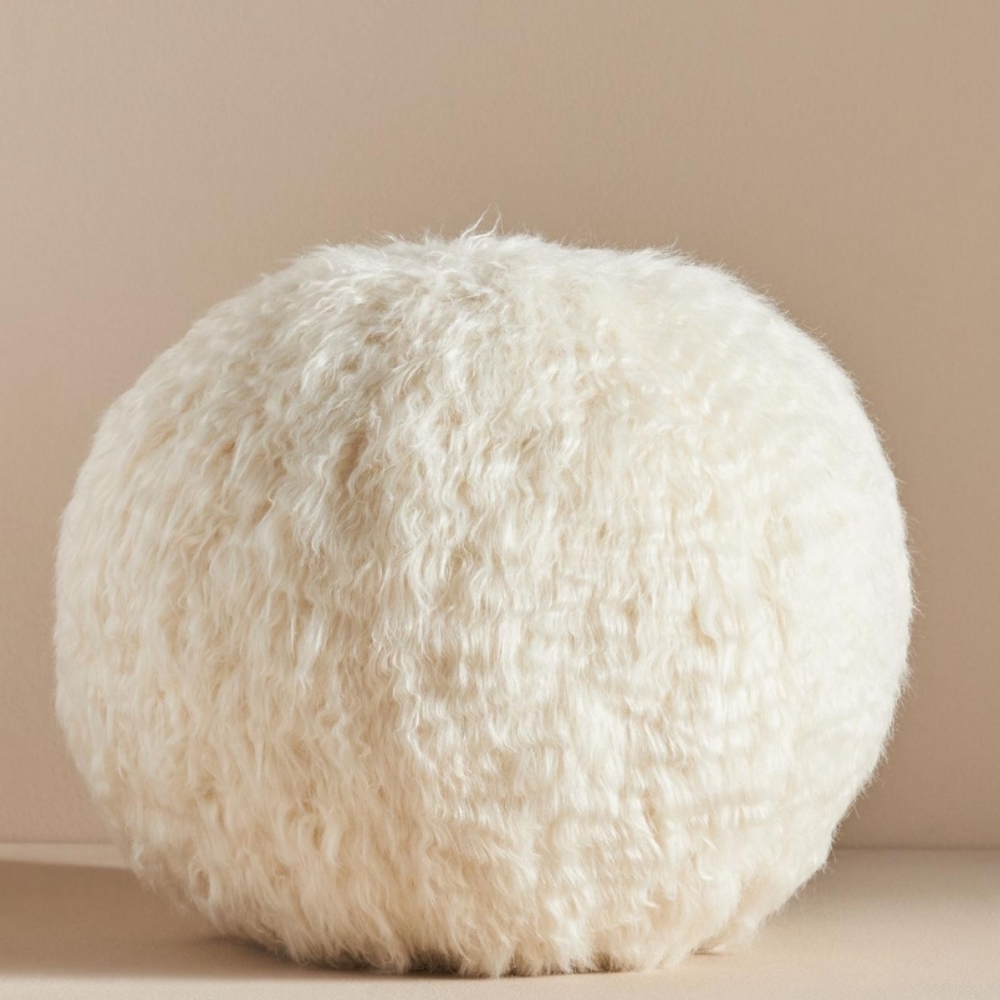 Anthropologie Faux Shearling round pillow - ivory